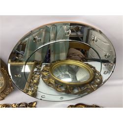 Three Rocco style gilt mirrors, together with another mirror, largest example H64cm 