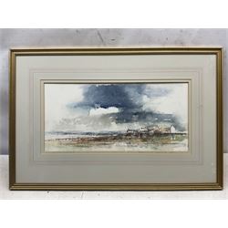 Tom Harland (Yorkshire 1945-2012): 'Storm on the Cumberland Coast', ink and watercolour signed, titled and signed on the mount 24cm x 51cm 