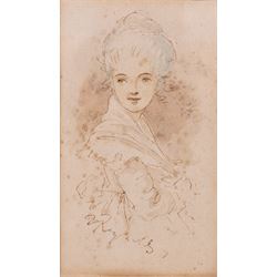 Follower of Joshua Reynolds (British 1723-1792): Studies of Young Women, set of four pen ink and colour wash drawings bearing signature and dated 1759, 20cm x 13cm - 15cm x 9cm (4)