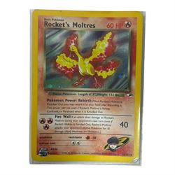 Collection of mainly vintage Pokemon cards including Charizard Base Set Holographic number 4/102 and two Ancient Mew 2000 promo cards, some housed within plastic wallets and some loose