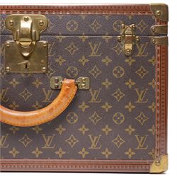 Mid-20th century Louis Vuitton monogram cabin trunk,  monogram canvas with lozine trim and brass mounts, single front leather handle with lock stamped Louis Vuitton with matching key code 1080701, the interior fitted with original webbing straps and lift-out tray, circa1960s, with original key present
