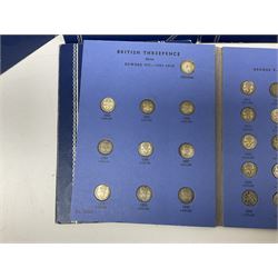 Nine filled and part filled Whitman folders to include filled Great Britain Threepence Silver collection 1902 to 1945 and Pennies collection 1881 to 1901, including George VI 1950 and 1951 penny coins etc