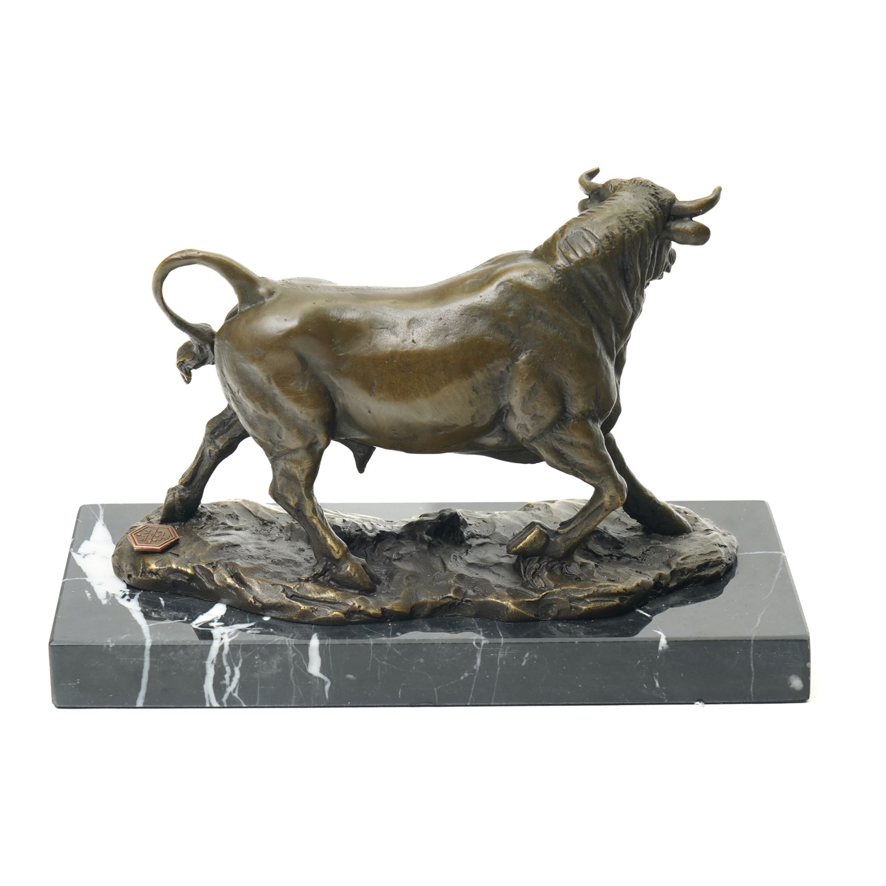 After Antoine Louis Barye - bronze figure of a charging Bull, H13cm