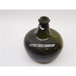 18th century green glass bottle, of onion form, H15cm, together with an 18th century green glass wine bottle, with seal depicting a boar beneath a crown, probably the Edgcumbe Crest, H27cm