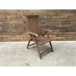 Garden teak table with set four high back reclining chairs