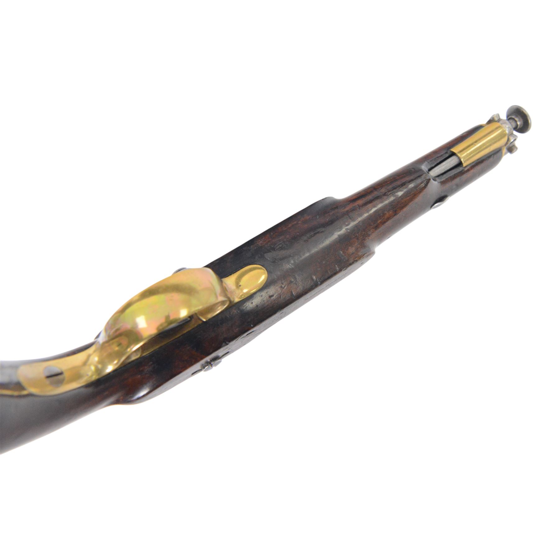 Cavalry Pistol, East India Government, 1871, with 8in smoothbore barrel, lock marked 'E.I.G.' and 'BIRMINGHAM 1871', crown and broad arrow device at tail, walnut full-stock with brass furniture, the left side marked 'JOSEPH SMITH' and stamped with a 'BIRMINGHAM E.I.G.' roundel, fixed lanyard ring at heel and iron ramrod, overall L35cm