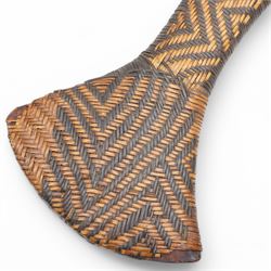 Papua New Guinea presentation ceremonial axe with greenstone head, with intricate fibre binding and wooden haft 77cm across together with a signed copy of Colin Simpson's book 'Adam in Plumes' in which the axe is illustrated 1954