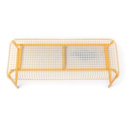 Ikea - 'Vasteron' 1990's orange metal bench, wireframed seat with tubular metal supports 