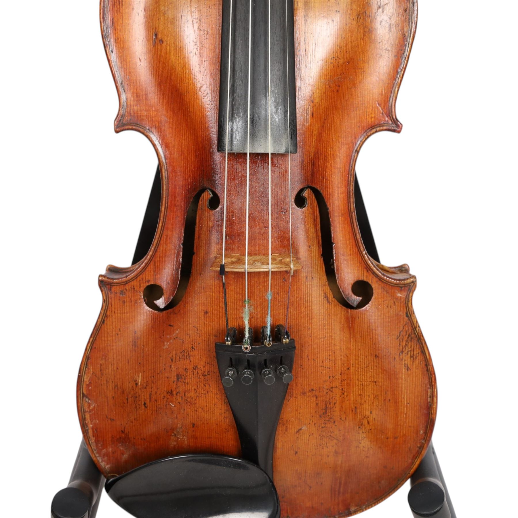 19th century violin, with Georg Kloz label to the interior, with bow contained within a modern fitted case, back length L14inches
