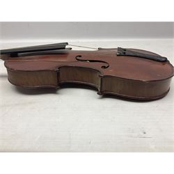 Late 19th century French seven-eighths size violin for restoration and completion with 34.5cm two-piece maple back and ribs and spruce top, bears label 'Lutherie Moderne Leon Poirson Luthier No.24 1899'  L57cm overall