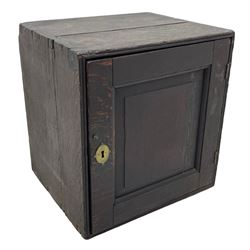 18th century oak spice cupboard, single panelled door enclosing eight drawers of various sizes, reed moulded front edges