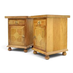 Barker & Stonehouse - pair of contemporary flagstone and mango wood bedside cabinets, inlaid square top over single drawer and cupboard, on bun feet
