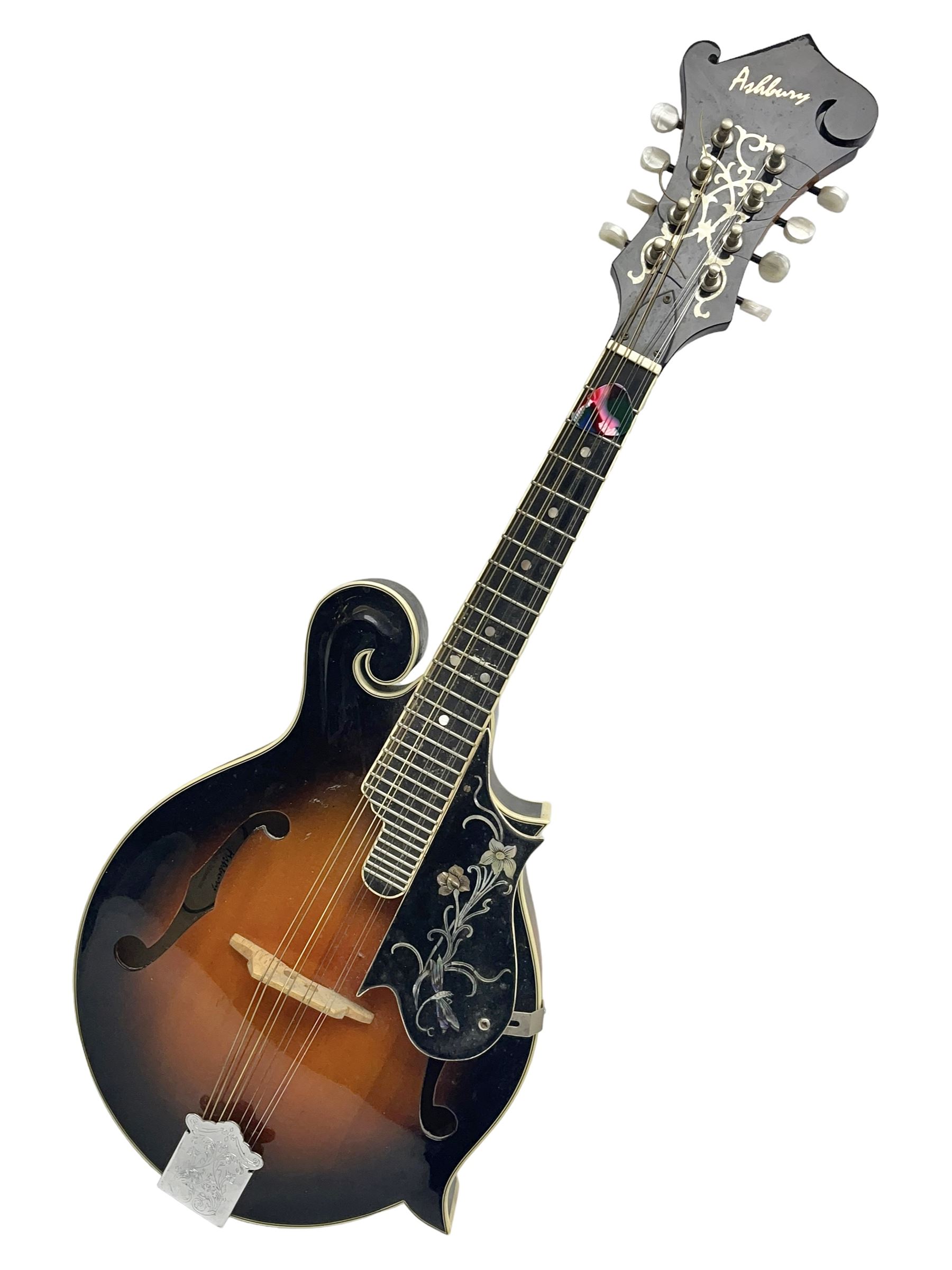 Ashbury F-Model eight-string mandolin, model no.IMF-150 with two-piece maple back and ribs and sunburst top, mother-of-pearl inlay; bears maker's label; L69cm