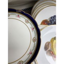 Assorted ceramics, to include tazza and twelve plates with printed fruit decoration, pair of Wedgwood blue jasperware pin dishes, Two Royal Worcester Butterflies pattern boxes, and another Royal Worcester box, Wedgwood plate with printed floral decoration, etc., in one box 