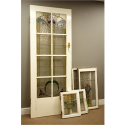  20th century stained glass interior door (81cm x 202cm), and four similar windows  