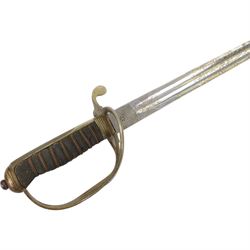 George V Canadian Army Service Corps (CASC) sword, made by Clement Gray Sheffield, the 89cm etched blade with GRV cyper and Royal Army Service Corps insignia makers mark 'Clement Grey Sheffield', numbered 6018 on spine, steel swept three bar hilt, shagreen covered grip, in steel scabbard with leather cover, overall L109cm