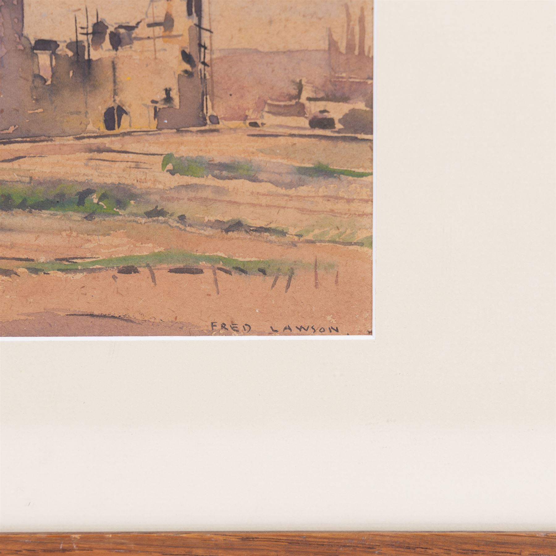 Frederick (Fred) Lawson (British 1888-1968): Middleham Castle, watercolour over pencil on buff paper signed 25cm x 30cm 
Provenance: private collection purchased Tennants Leyburn 16th November 2012 Lot 815