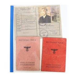 WWII Third Reich ephemera, including Army passes, provisional foreigner's passports, reports etc 