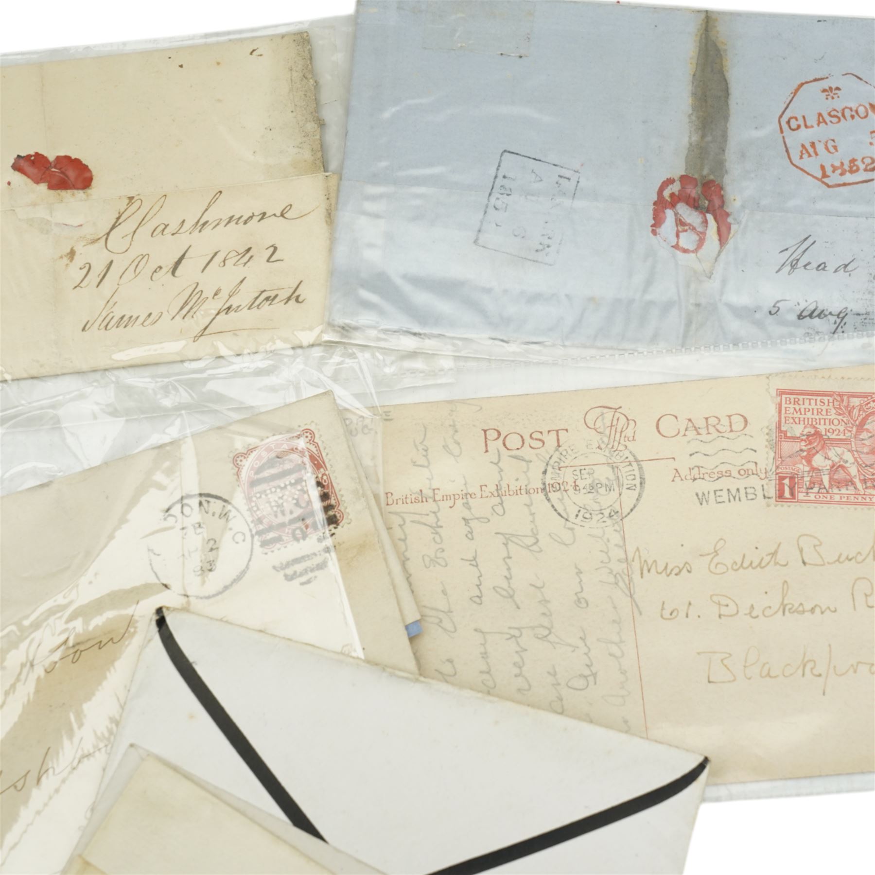 Postal History including, pre-stamp items, Queen Victoria imperf and perf penny reds on covers or entires, mourning covers etc