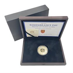 Queen Elizabeth II Bailiwick of Jersey 2015 'Remembrance Day' gold proof five pound coin, cased with certificate