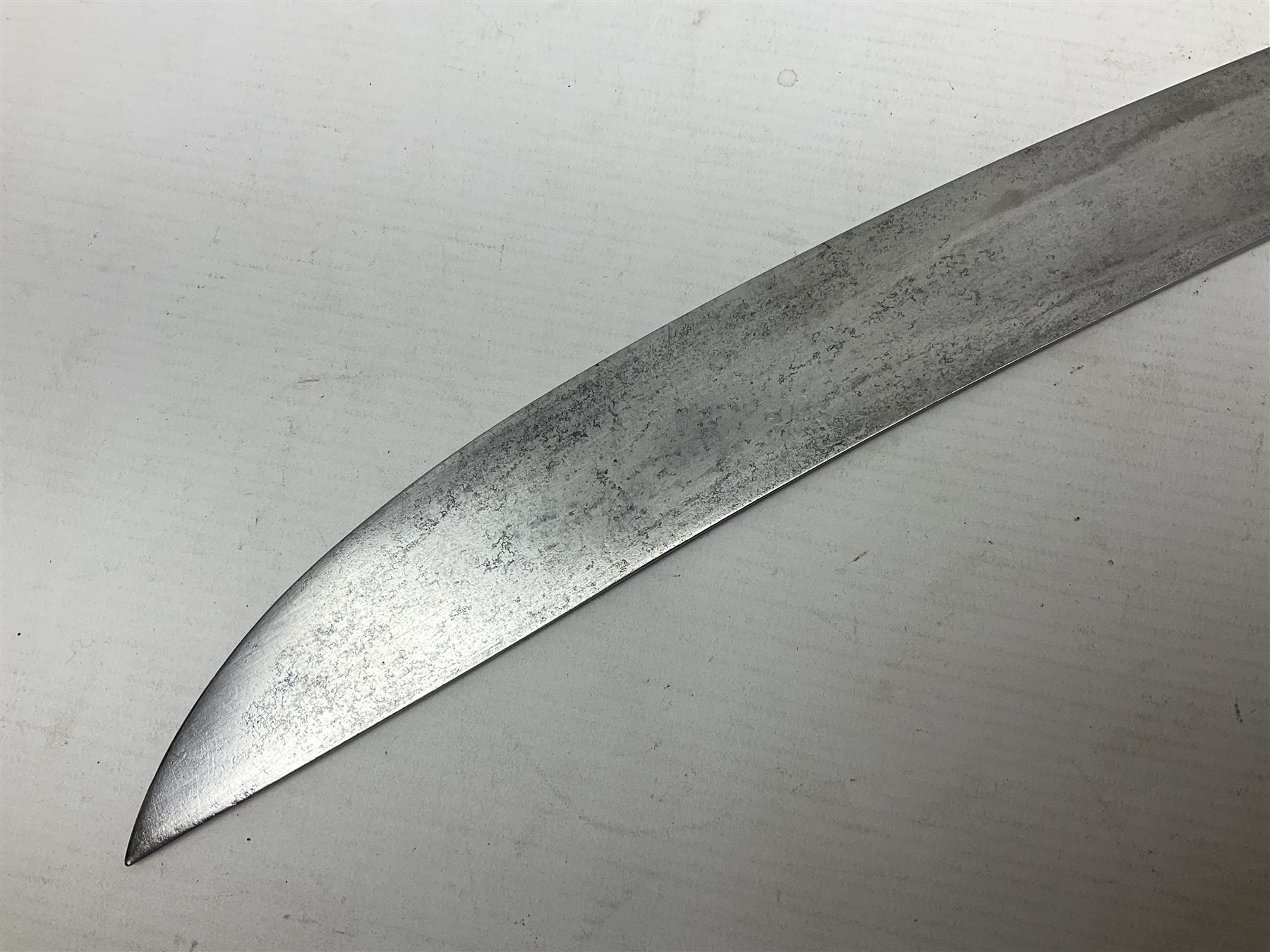 British 1796 Pattern Light Cavalry trooper's sword, the 84cm curving fullered blade stamped Hadley.1 to the back edge, steel hilt with knucklebow, D-shaped langets and leather grip; in polished steel scabbard stamped Osborn & Gunby Birmm. and W.R.16 ( ?16th Light Dragoons) with two suspension rings L100cm overall