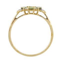 9ct gold demantoid garnet and round brilliant cut diamond cluster ring, hallmarked