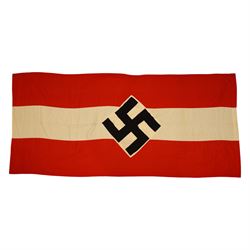 WWII Third Reich Nazi German Hitler youth flag, red and white background with a central black Swastika, L238cm