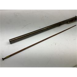 19th century 13-bore double barrel side-by-side percussion cap shotgun, the 72cm stub twist damascus barrels with ramrod under, walnut stock with chequered grip L117.5cm overall