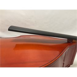 Contemporary 3/4 Double Bass, Body height bottom to shoulder 110cm, With steel tuning pins and ebonised fingerboard, no strings, bridge, tail piece, or endpin Although called a 3/4 size bass, this size is recognised as a regular sized Double Bass 
