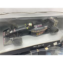 Three Paul's Model Art Grand Prix 1:18 scale die-cast racing cars - Sauber Mercedes C13 A. De Cesaris G.P. Canada 1994; Ferrari F 93 A Jean Alesi; and Benetton B 194/5 Showcar 1995 J. Herbert; all boxed (3)
