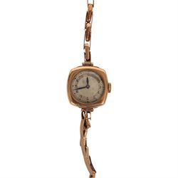 9ct gold cased ladies manual wind wristwatch, on expanding 9ct gold strap with additional 9ct gold expanding links