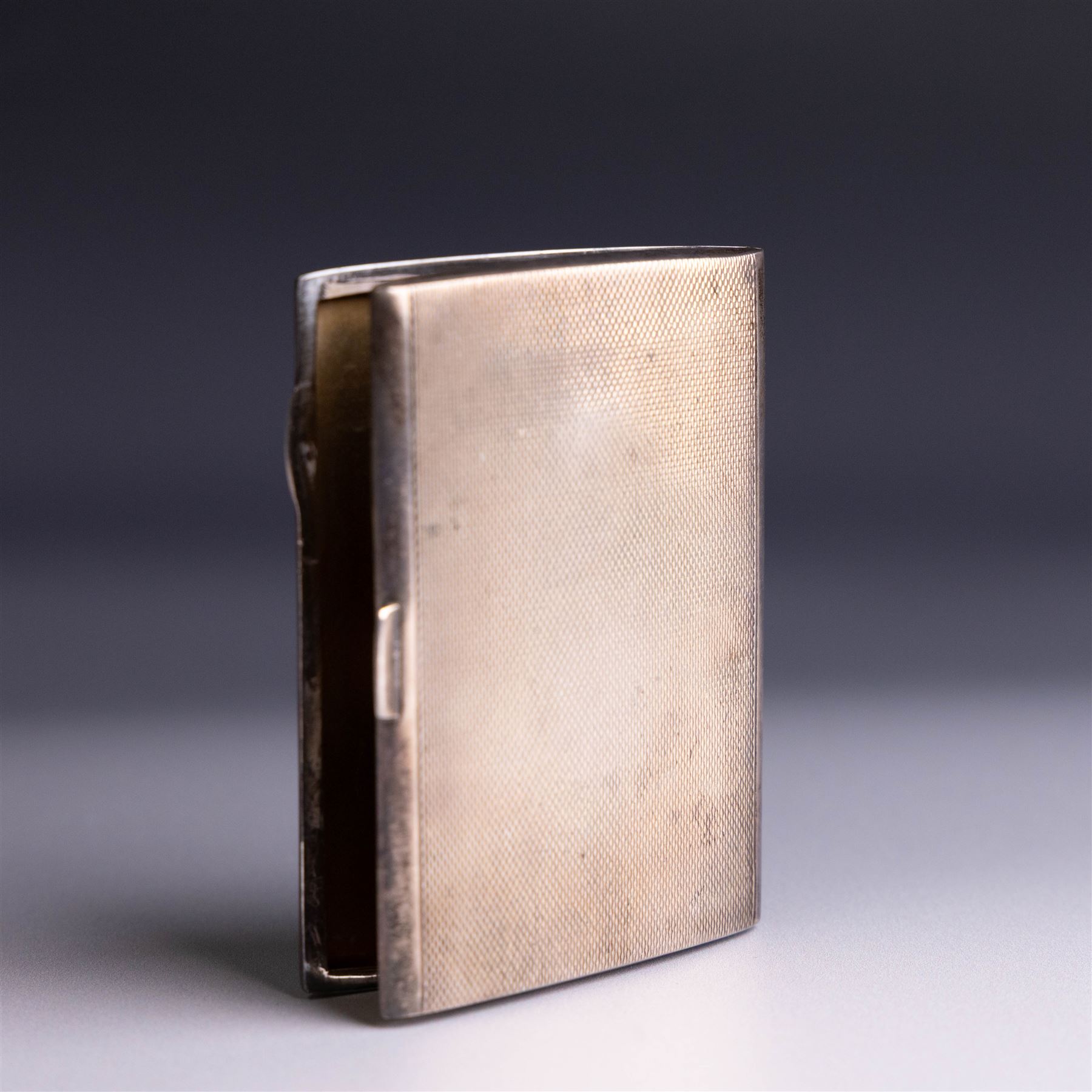 1930s silver cigarette case, with blue guilloche enamel decoration to cover, hallmarked Collingwood & Sons Ltd, Birmingham 1937, H8.5cm