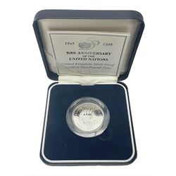 The Royal Mint United Kingdom 1995 '50th Anniversary of The United Nations' silver proof piedfort two pound coin, cased with certificate