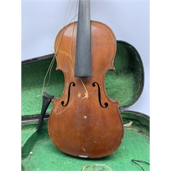  Murdoch & Murdoch The Maidstone three-quarter size violin with 33.5cm two-piece maple back and ribs and spruce top, bears label, overall length 55cm, in ebonised wooden case with bow  
