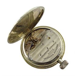 Early 20th century keyless lever, 15 jewels 8 days goliath pocket watch by Waltham Watch Co. No. 16630451, white enamel dial with Arabic numerals, case stamped 'Patented Mar 19'12' and numbered 1189 