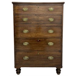 George III mahogany chest, fitted with five graduating drawers, oval brass plate handles decorated with oak leaf and acorns, on turned feet