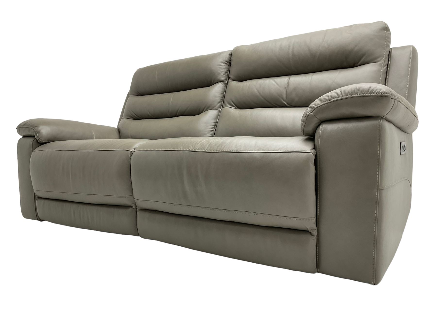 Violino - 'Atlanta' three-seat electric reclining sofa (W200cm, H100cm, D89cm); matching two-seat electric reclining sofa (W158cm); and matching electric reclining armchair (W100cm); upholstered in grey leather