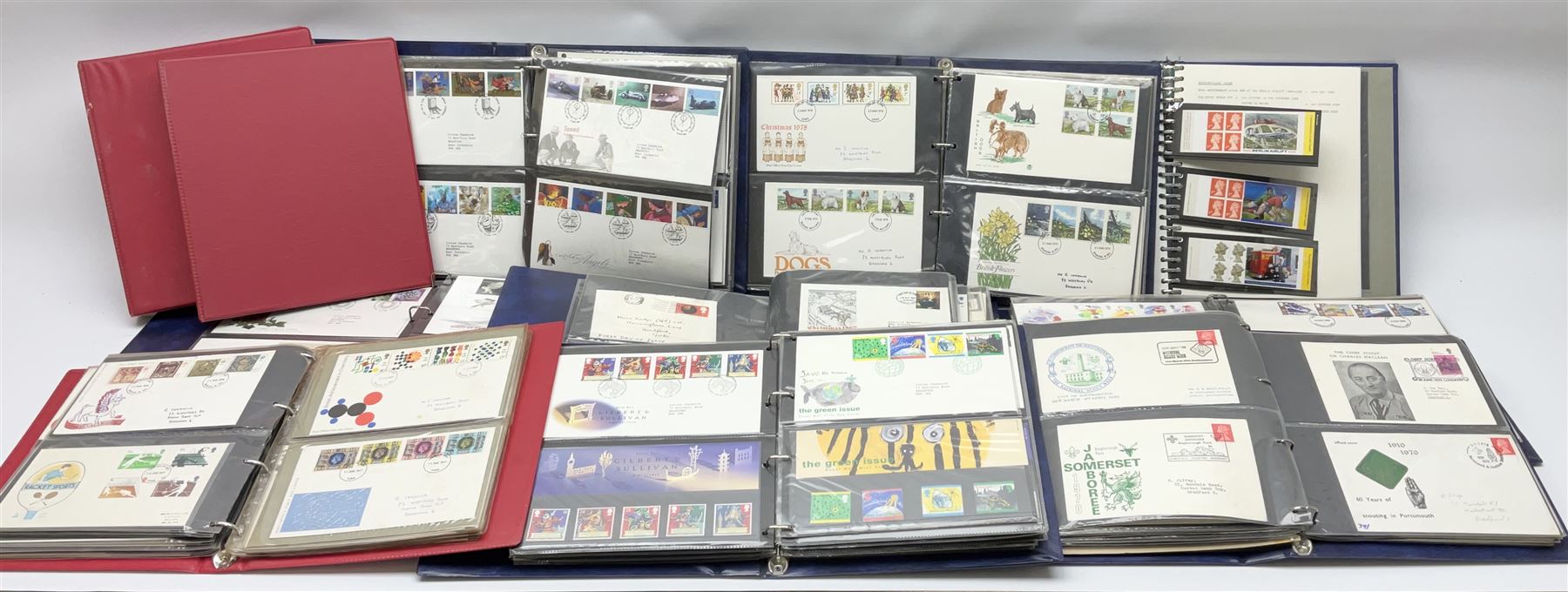 Mostly Great British first day covers, some with special postmarks, from the 1960s to the early 2000s and a small number of Queen Elizabeth II usable postage stamps, housed in eleven ring binder folders