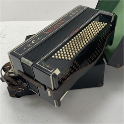 German Mazzini Super piano accordion with decorated black case, twenty-four keys and one hundred and twenty buttons, W51cm, in carrying case