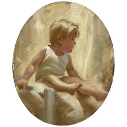 John Richard Townsend (British 1930-): Portrait of a Baby Seated, oil on canvas unsigned 33cm x 27cm