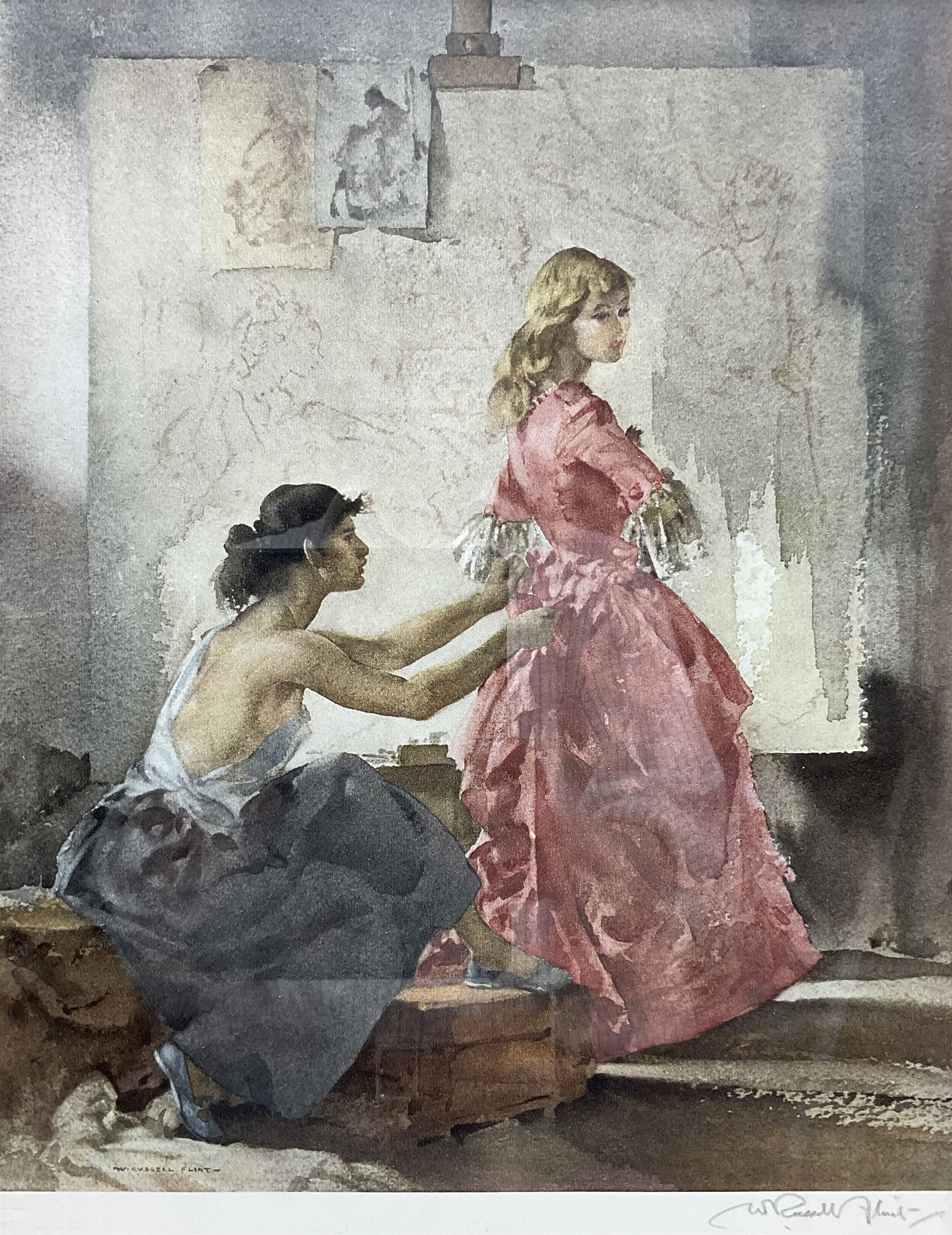 Sir William Russell Flint (Scottish 1880-1969): 'Two Models', limited edition print signed in pencil, with Fine Art Trade Guild blindstamp, pub. The Medici Society, 1960, 37cm x 28cm
