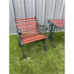 Painted cast iron and wood slated table and two chairs  - THIS LOT IS TO BE COLLECTED BY APPOINTMENT FROM DUGGLEBY STORAGE, GREAT HILL, EASTFIELD, SCARBOROUGH, YO11 3TX