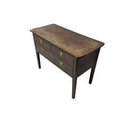 George III oak low-boy, fitted with two short and single long drawer, on square tapering supports
