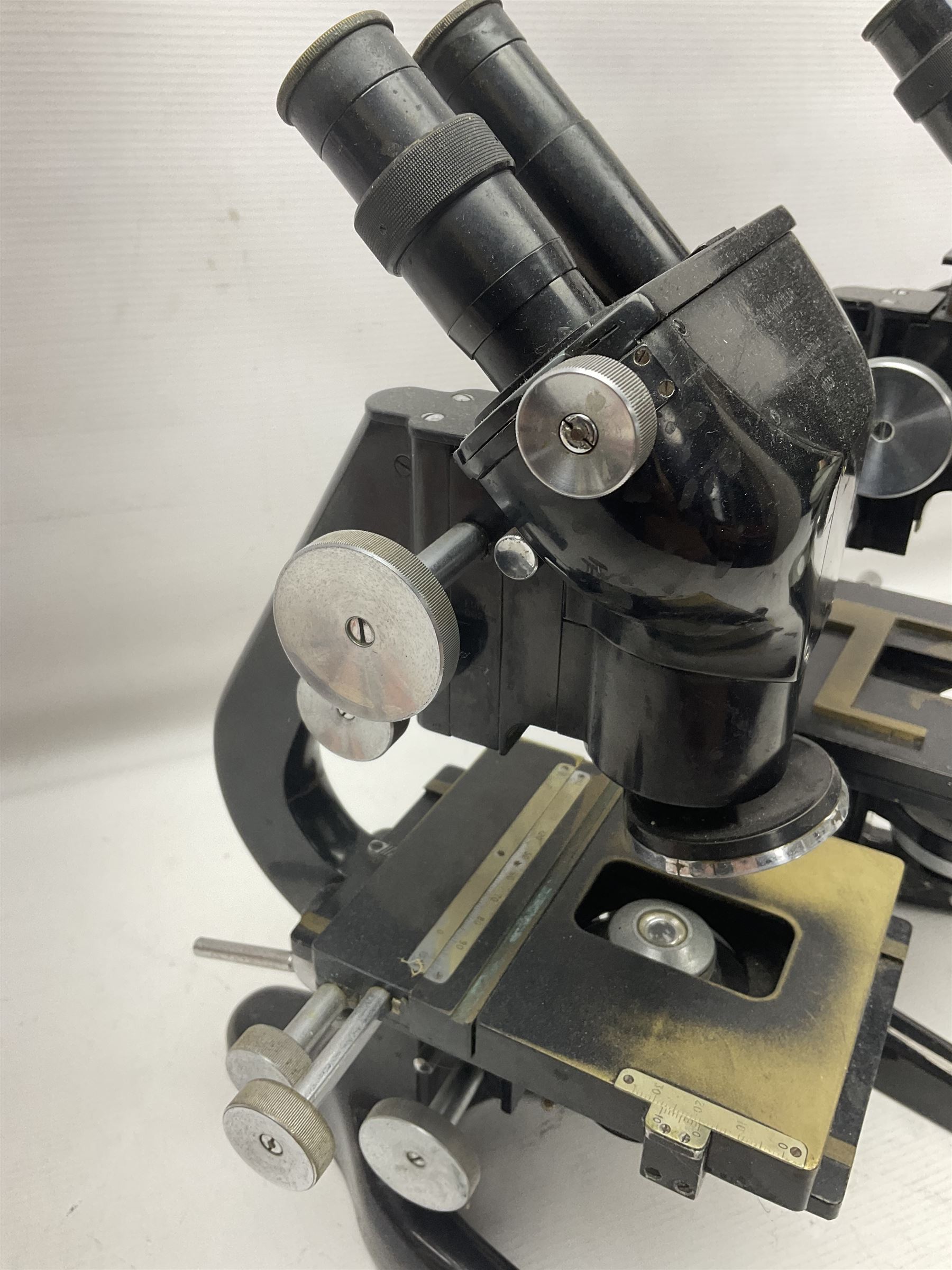 Three Binocular microscopes, comprising two W. Watson & Sons Bactil no 110331 and 107773 and Tasco LMSQF-F