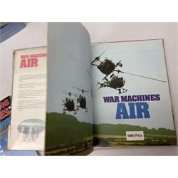 Ten books of predominantly military aircraft interest including Aircraft Anatomy World War Two, Hurricane Messerschmitt, The Avro Lancaster, The Luftwaffe Album, Encyclopaedia of Aircraft of WWII etc; together with a scrap album of WW2 newspaper cuttings