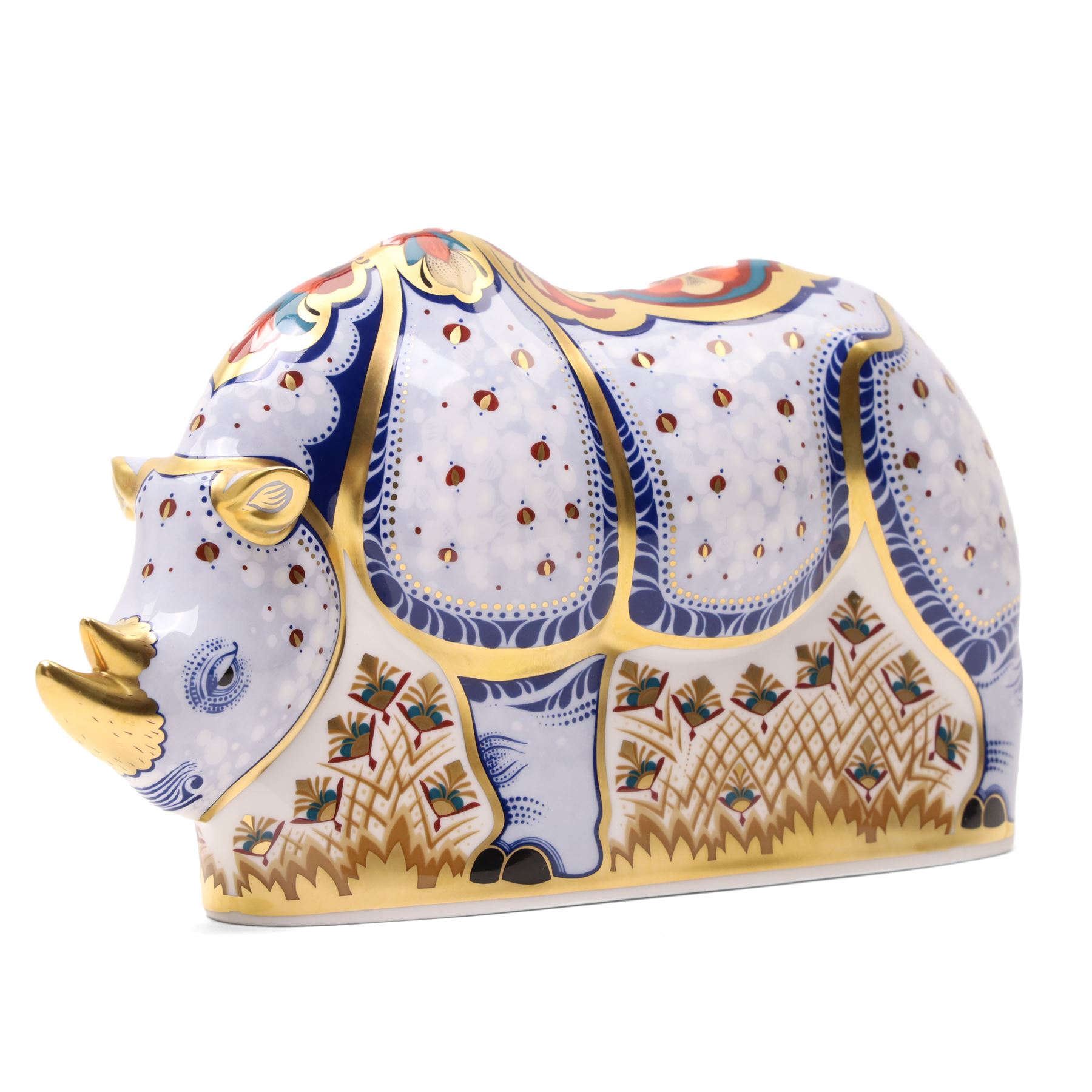 Royal Crown Derby  White Rhino paperweight from the Endangered Species series, gold stopper, limited edition commissioned by Sinclairs 177/1000 with certificate