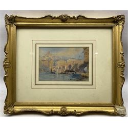 Thomas Charles Leeson Rowbotham (British 1823-1875): Continental Townscape and Bridge, watercolour signed and dated 1869, 12cm x 17cm
