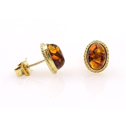  9ct gold amber stud ear-rings stamped 375  