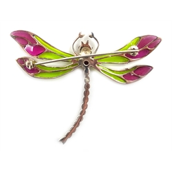  Silver plique a jour dragonfly brooch, stamped 925  