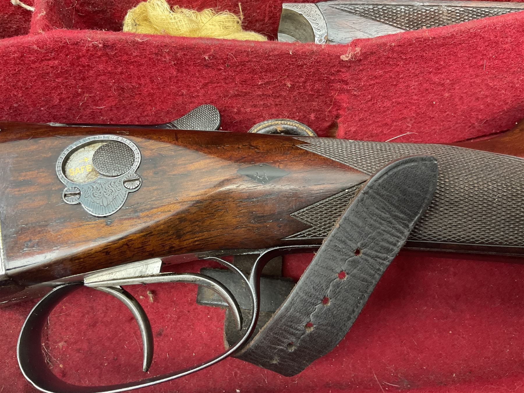 W.W. Greener 12-bore side-by-side double barrel non-ejector shotgun, with 76cm barrels, side safety, engraved lock, figured walnut stock with chequered grip and fore-end, no.33408, 120.5cm overall; in fitted canvas covered case with tools and accessories including .22 12-bore dog training device. SHOTGUN CERTIFICATE REQUIRED.